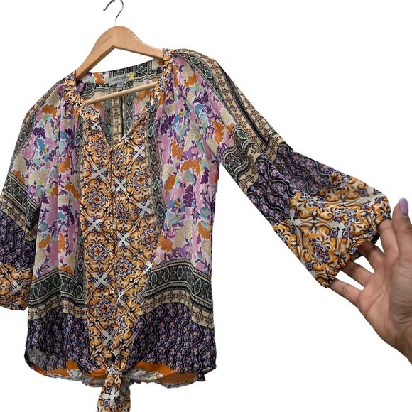 Anthropologie Figueroa & Flower Tunic Front Tie Blouse Sz Petite Small PS - Picture 5 of 13